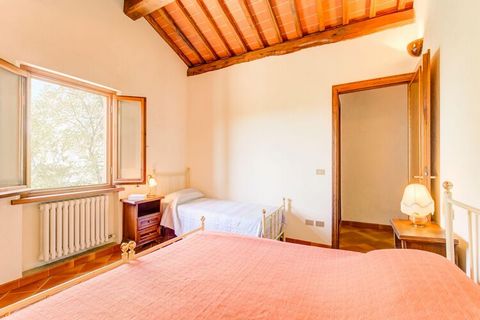 This fine Tuscan-style apartment is part of a farmhouse in the Chianti hills. You can use the shared pool and the holiday home comfortably accommodates families, The accommodation is located in the municipality of Gambassi Terme, a place characterise...
