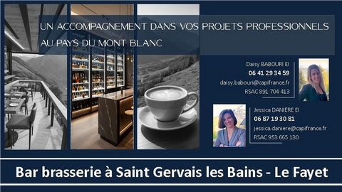 Daisy BABOURI et Jessica DANIERE Capifrance vous présente: Situé à Saint Gervais les bains, le Fayet au pied de la gare TGV et de l'ascenseur Valléen, fonds de commerce Bar / Brasserie, licence IV. Salle de restaurant lumineuse et bien agencée d'une ...