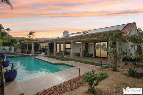 Heavily updated 3 bed, 2 bath, 2,025 sq foot home in the highly desirable Rio Del Sol community located just minutes from Palm Springs and Rancho Mirage with owned solar! This home is an entertainer's dream with the remodeled chef's kitchen, dining r...