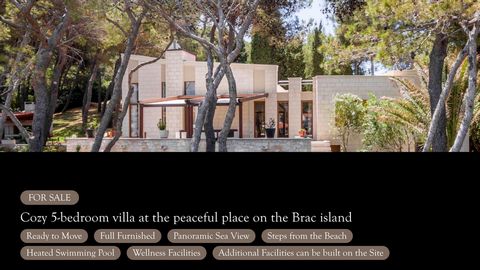 Gezellige luxe villa met 5 slaapkamers op de rustige plek op het eiland Brac: - Klaar om in te trekken - Volledig gemeubileerd - Panoramisch uitzicht op zee Op een steenworp afstand van het strand - Verwarmd zwembad - Wellness faciliteiten - Extra fa...