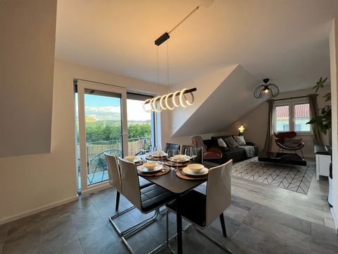This comfortable and luxuriously designed apartment awaits you with exclusive furnishings, large window front, balcony, two king-size box-spring beds and panoramic views over Lörrach. Via a private parking space in the inner courtyard of the building...