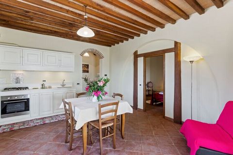 Situated on a hill top in Suvereto, this pet-friendly farmhouse has 1 bedroom to accommodate 3 people and is ideal for a family with children to stay. There is a veranda to enjoy the beautiful views of the hill and sea. The beautiful beaches of the E...