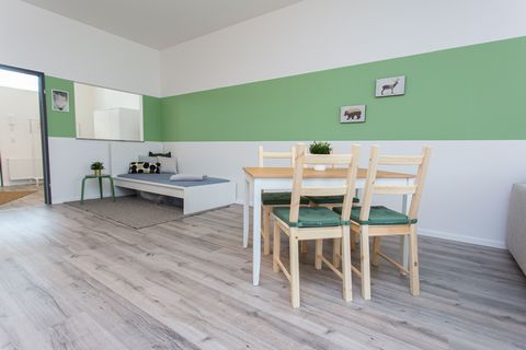 Welcome to our Rosenhof Apartment C6 in Chemnitz! You reside in a cozy 1-room apartment with Netflix, WiFi, double bed, sofa bed, single bed, kitchen and nice bathroom. The apartment stands out with its high-quality, modern design and tasteful furnis...