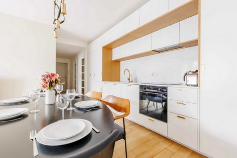 The flat is located on the 7th floor with lift and comprises - A fully-equipped open-plan kitchen: fridge, freezer, induction hob, coffee machine, kettle, toaster, dishwasher, washing machine with dryer, oven, microwave, etc. - Bright living room wit...
