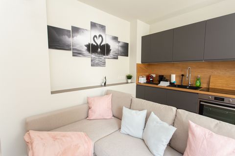 Welcome to our new premium apartment in Zwickau! You reside in a cozy 1-room apartment with Netflix, WiFi, double bed, sofa bed, kitchen and nice bathroom. The apartment stands out with its high-quality, modern design and tasteful furnishings. Bed li...