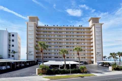Sweeping views of the Gulf of Mexico greet you as you enter this 8th floor unit. The enclosed lanai/balcony, the living room and the master bedroom offer views of spectacular sunsets, day after day. Gulf Horizons is conveniently located close to hist...