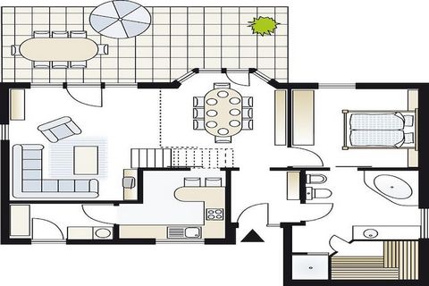 Dit ruime vakantiehuis is ideaal voor gezinnen en biedt plaats aan maximaal acht gasten met vier slaapkamers en twee badkamers. Huisdieren zijn niet toegestaan, maar gasten kunnen beddengoed huren voor € 9,50 per persoon per verblijf. De woonkamer is...