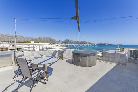 Frontline penthouse with amazing sea views in Puerto Pollensa This penthouse for sale in Puerto Pollensa enjoys an outstanding location on the beachfront , incredible sea views and is just a short stroll from the shops, restaurants, bars and a variet...