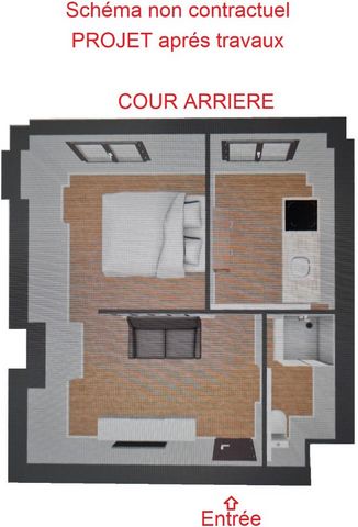 T2 apartment of 23.46 m² located on the 3rd Floor out of 5, without Lift. In a quiet area rue Sambre et Meuse Paris 10. Entrance to the building secured by Code giving into a courtyard with table and chairs also places for bicycles and garbage cans, ...