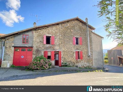 Fiche N°Id-LGB168154 : Chirols, Maison en pierres d'environ 112 m2 comprenant 5 piece(s) dont 4 chambre(s) + Terrain de 347 m2 - Construction Pierres - Equipements annexes : jardin - garage - cellier - cheminee - combles - cave - chauffage : Bois - p...