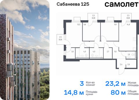 Продается 3-комн. квартира. Квартира расположена на 4 этаже 25 этажного монолитно-кирпичного дома (Корпус 1.3, Секция 3) в ЖК «Сабанеева 125» от группы «Самолет». В жилом комплексе «Сабанеева 125» вы ежедневно будете наслаждаться видами сопок. Холмис...