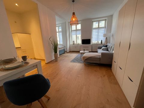 Moderne Wohnung im Herzen von Leipzig. Ein heller Wohnbereich mit Verbindung zum Schlafzimmer bildet den zentralen Raum in diesem Apartment. Die Küche bietet alles notwendige für das tägliche Leben und im Badezimmer finden Sie eine Badewanne zum Ents...