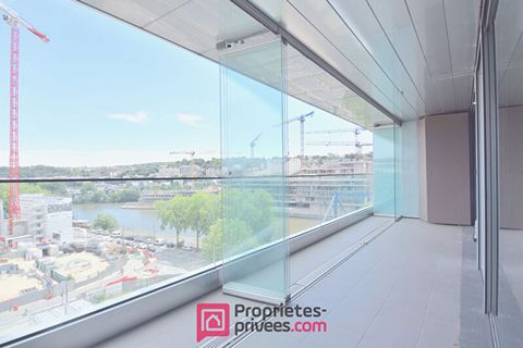 Dans le quartier Rives de Seine, au pied du parc de Billancourt et de la Seine, dans une résidence de 2014, appartement traversant 3 pièces de 100 m² avec 22 m² d'espace extérieur, situé au 8e étage, donnant sur Parc de Billancourt et Seine côté salo...