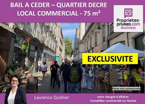 Laurence QUIBLIER vous propose EN EXCLUSVITE à NANTES CENTRE - QUARTIER DECRE, le droit au bail de ce local commercial de 75 m² de plain-pied, offrant un linéaire vitrine d'angle exceptionnel de plus de 10 mètres, avec une excellente visibilité, dans...