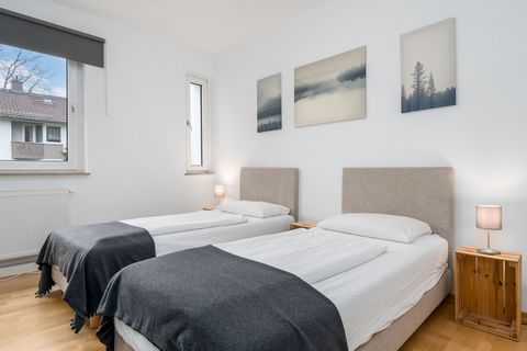 Modern fitter apartment with upscale amenities for 2-4 people! This 49m2 apartment offers two bedrooms, each with two comfortable box spring beds (90cm x 200cm) and 4K smart TVs with German TV. Fast Wi-Fi is available throughout the apartment, and an...