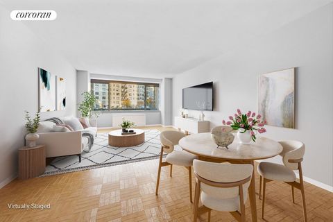 Rarely available bright large one bedroom with renovated kitchen in the full service Presidential Towers cooperative located in the heart of the Upper West Side in prime Lincoln Square! This apartment is truly move in ready with a large living room a...