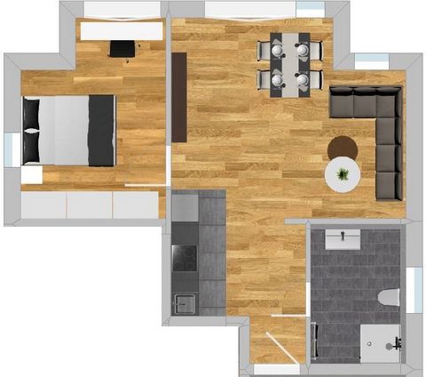 The two-room apartment offers a cozy, bright living space. The fine domicile combines open living and classic room layout in the best balance. Every square meter is used sensibly. Living, cooking and eating flow into one another and create a spacious...