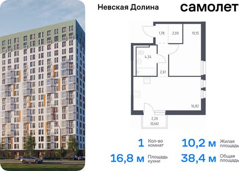 Продается 1-комн. квартира. Квартира расположена на 4 этаже 12 этажного монолитно-кирпичного дома (Корпус 1.1, Секция 3) в ЖК «Невская Долина» от группы «Самолет». «Невская Долина» - уютный квартал в скандинавском стиле рядом с набережной Невы. Наход...