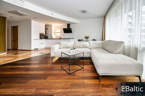 Stylish two bedorom apartment with two balconies in a premium new construction building in Konstitucijos Avenue, Vilnius city center, in complex Tower Gediminas Castle can be seen through the windows, beautiful views Key features: - Spacious living r...