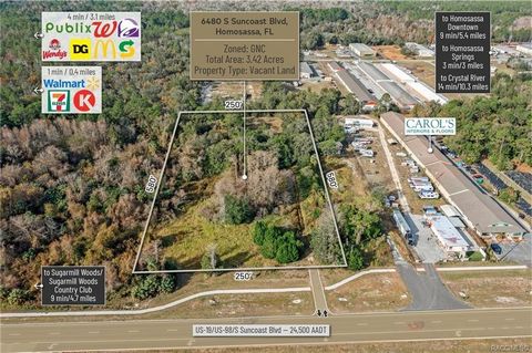 One or more photo(s) has been virtually staged. This Prime Development Opportunity presents a 3.42 acres of GNC Zoned commercial property with over 250’ of frontage on US Hwy 19 (23,000 AADT) spanning a newly expanded six lane highway connecting Citr...