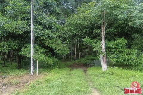 A green tropical land plot is for sale in the Tay Muang area of Phang Nga. The land is 6,107 sqm or 3-3-26.8 Rai and is in a triangle shape. There is a mixture of fruit plantation and a five year old rubber plantation. Fruit trees include Mangosteen,...