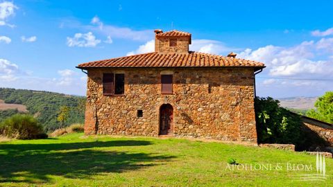 Farmhouse in a splendid position overlooking the Val d'Orcia and land for sale in Contignano, Radicofani. From its 460 m altitude, this ancient stone farmhouse dominates the Val d'Orcia, looking out over the southern ridge, from which you have a priv...