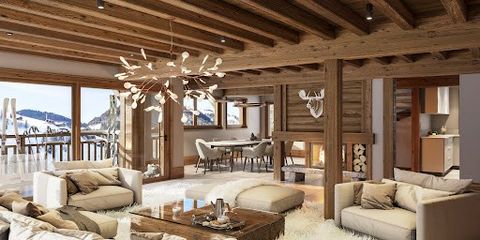 High-end chalet, with 260 sqm floor space, arranged over 4 levels, just 70 m from slopes. Kitchen leading onto dining room and 70 sqm sitting room with fireplace and access to 20 sqm terrace. 4 bedrooms with shower room + mezzanine. Gym, TV room, ski...