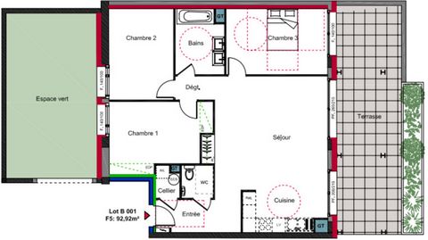 Dpt Moselle (57), à vendre SAINT HUBERT appartement T5 de 92,92 m² - Terrain de 31.20m²