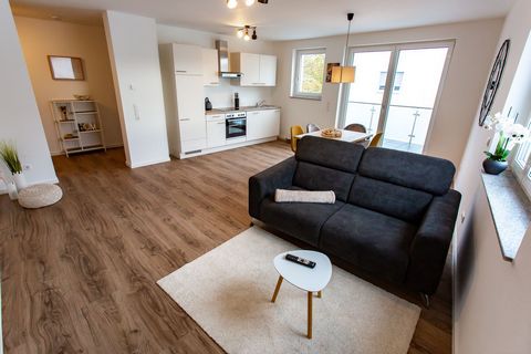 COZY Welcome to our 3-room apartment. Enjoy your stay and feel like at home! Everything you need for this, you will find in our NEW CONSTRUCTION apartment: fully equipped kitchen, dishwasher, bathroom with shower and bathtub, 2x box spring beds, balc...