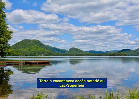 Superbe terrain de 4,127 mc (44,130 pc) facile à construire. Belle orientation sud/sud-ouest. Accès notarié au Lac-Supérieur. (embarcations non motorisées/ canot, kayak) À 7 min. du Versant Nord de Tremblant et à 15 minutes de l'entrée du Parc du Mon...