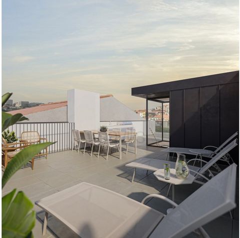 This 1-bedroom duplex apartment is located in the ERNESTO 65 residential project in Vila Nova de Gaia. It features a bedroom with a balcony, a living room, and a kitchen in an open-plan layout, also with a balcony, as well as 1 bathroom. On the upper...