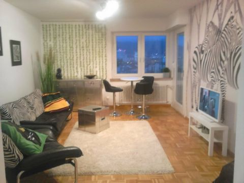 Beautiful light-flooded apartment on the 12th floor with balcony and fantastic view over the roofs of Freiburg. Fully renovated and fully equipped. Large open living room with access to the balcony, large bedroom with huge window front (sunrise from ...