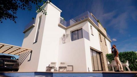 Prochaine construction, à 100 mètres de la plage, deux maisons jumelées modernes à Calle Traiña, quartier Las Marinas, 149,94 m2 sur deux étages plus un magnifique solarium avec vue sur la mer, deux terrasses, une piscine privée et un parking pour vo...