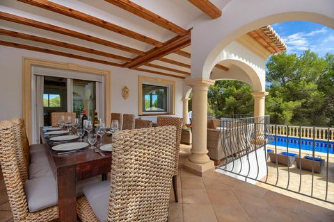 Modern and comfortable villa in Javea, on the Costa Blanca, Spain with private pool for 10 persons. The house is situated in a wooded and residential beach area, close to supermarkets and at 4 km from La Granadella, Javea beach. The villa has 5 bedro...