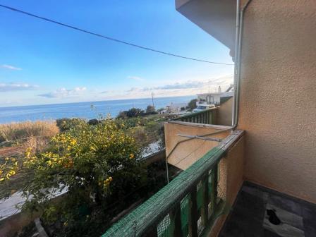 Makry Gialos, South East Crete: Apartment just 100meters from the sea enjoying sea views. The apartments is 80m2 and consists of two bedrooms, a bathroom and an open plan living area with kitchen. All services are connected. It also has A/C, solar pa...