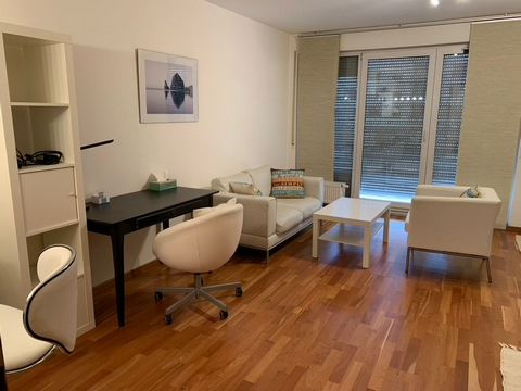 An elegantly furnished apartment on the first floor of a modern well maintained building in the Frankfurt district of Bockenheim/CityWest. The location consists of modern buildings in a professional community mostly inhabited by a well educated highl...