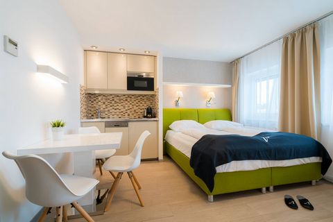 The fully equipped apartment is located on the 8th floor in the heart of Vienna. It has a living area of about 26 sqm. The studio has real wood parquet flooring and is equipped with a cozy double bed. The modern kitchen has everything to offer: a fri...