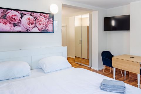 Welcome to our modern apartment at Rostock Central Station! This accommodation offers space for 2 people and has newly furnished rooms with a comfortable king size bed , a small kitchen , a modern bathroom as well as Wi-Fi and TV. Enjoy the comfort a...