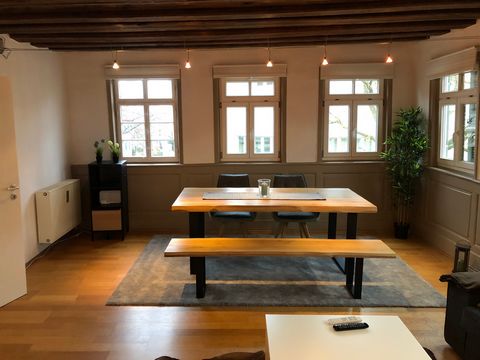 Beautiful furnished 2-room apartment with 63 sqm of living space. The apartment is for rent in a listed building directly in Ditzingen city center. The apartment is fully furnished with a fitted kitchen as well as a TV, dishes, cutlery, bed linen, to...