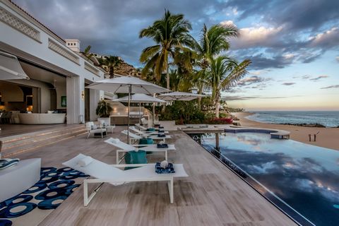 Villa 452 stands as one of the finest oceanfront properties in Villas Del Mar showcasing a renovation that blends contemporary elegance with the iconic Palmilla exterior aesthetic. With direct access to a broad pristine beach this villa spans over 5 ...