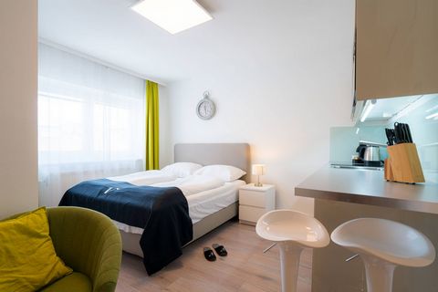 The fully equipped apartment is located on the 8th floor in the heart of Vienna. It has a living area of about 22 sqm. The studio has real wood parquet flooring and is equipped with a cozy double bed. The modern kitchen has everything to offer: a fri...