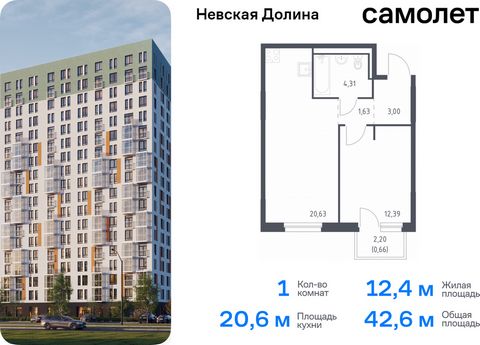 Продается 1-комн. квартира. Квартира расположена на 5 этаже 12 этажного монолитно-кирпичного дома (Корпус 1.1, Секция 3) в ЖК «Невская Долина» от группы «Самолет». «Невская Долина» - уютный квартал в скандинавском стиле рядом с набережной Невы. Наход...